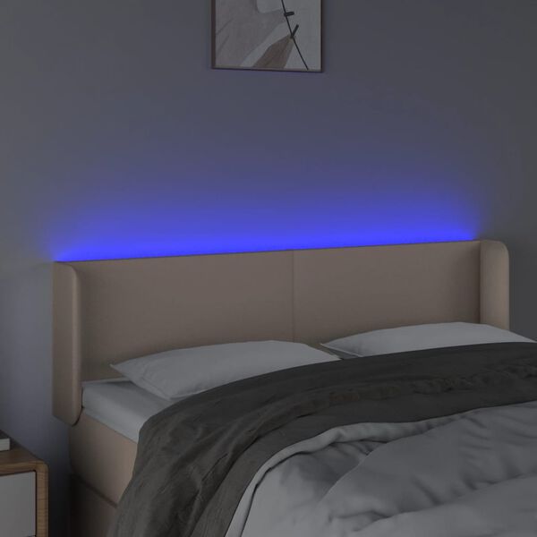 vidaXL T&ecirc;te de lit &agrave; LED Cappuccino 147x16x78/88 cm Similicuir