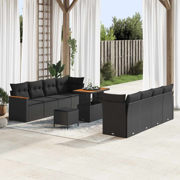 vidaXL Ensemble de canap&eacute; de jardin avec coussin 12 pcs Noir polyrotin