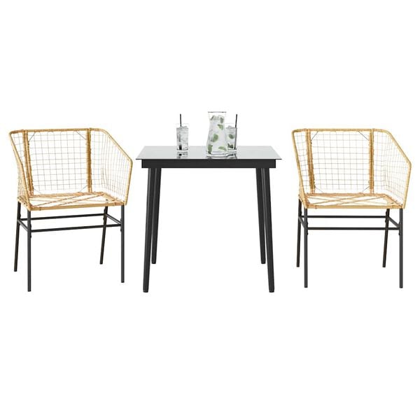 vidaXL Ensemble &agrave; manger de jardin 3pcs marron r&eacute;sine tress&eacute;e verre