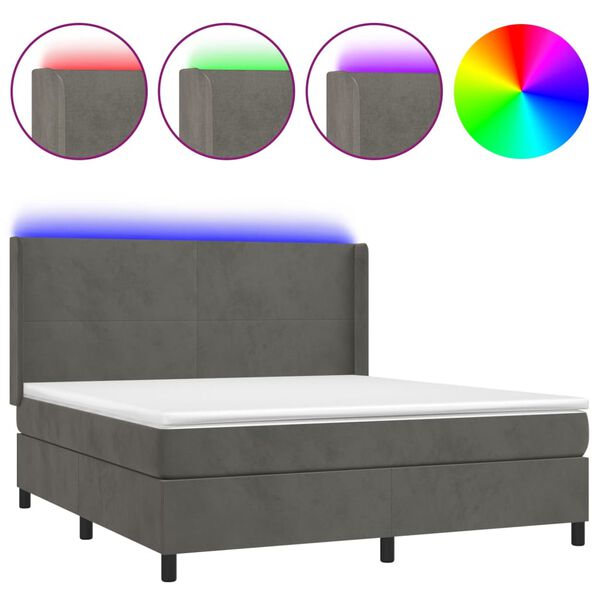 vidaXL Sommier &agrave; lattes de lit matelas et LED Gris fonc&eacute; 180x200 cm