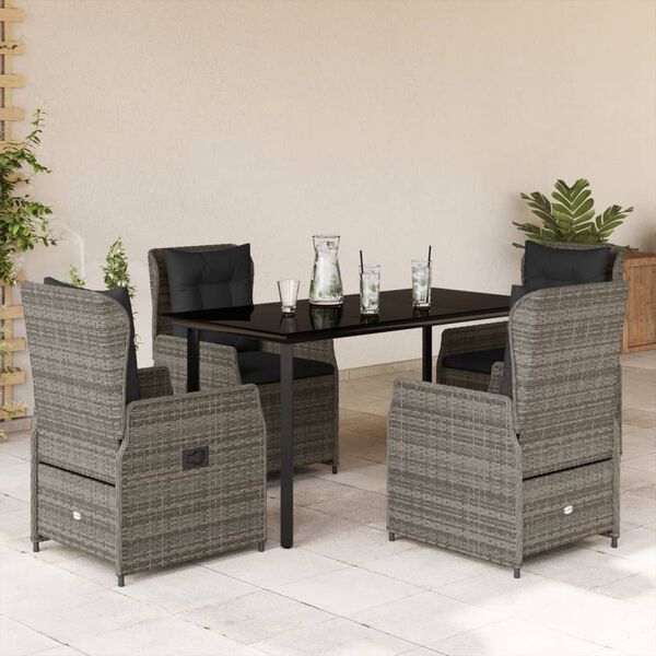 vidaXL Ensemble &agrave; manger de jardin 5 pcs coussins gris r&eacute;sine tress&eacute;e
