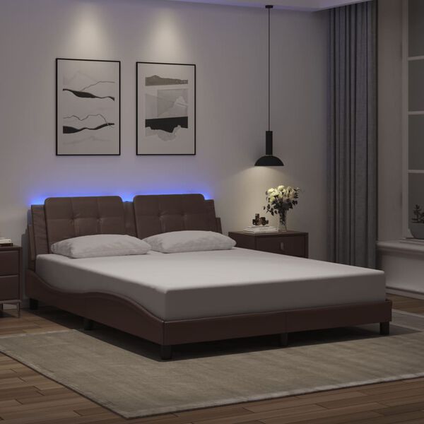vidaXL Cadre de lit avec LED sans matelas Zadar marron 160x200 cm