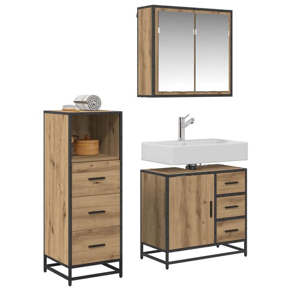 vidaXL Ensemble de mobilier de salle de bain 3 pcs Ch&ecirc;ne artisanal