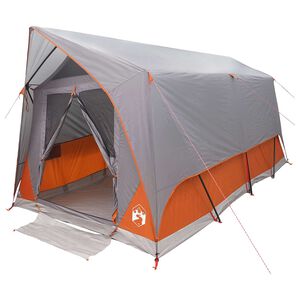 vidaXL Tente tunnel Gris et orange 8 personnes Polyester et Acier
