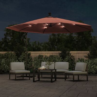 vidaXL Parasol de jardin en porte-à-faux avec lumières LED terre cuite