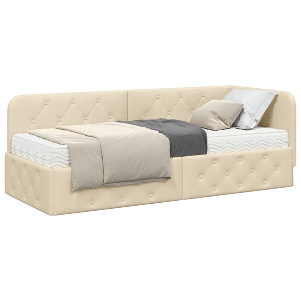 vidaXL Cadre de lit d'angle avec matelas Cr&egrave;me 80 x 200 cm tissu