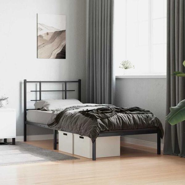 vidaXL Cadre de lit m&eacute;tal sans matelas avec t&ecirc;te de lit noir 90x200 cm