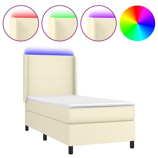 vidaXL Sommier &agrave; lattes de lit matelas LED Cr&egrave;me 90x200cm Similicuir