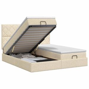 vidaXL Lit ottoman avec matelas avec t&ecirc;te de lit 2 pc Cr&egrave;me Tissu