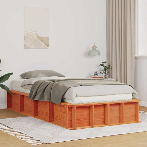 vidaXL Cadre de lit Cire marron 100 x 200 cm Bois de pin massif