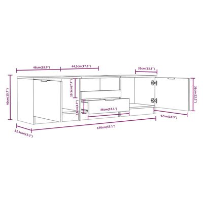 vidaXL Meuble TV Noir 140x35x40 cm Bois d'ingénierie