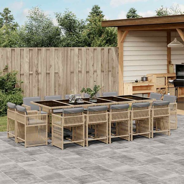 vidaXL Ensemble &agrave; manger de jardin et coussins 15 pcs m&eacute;lange beige