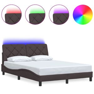 vidaXL Cadre de lit avec LED sans matelas marron fonc&eacute; 120x200cm tissu