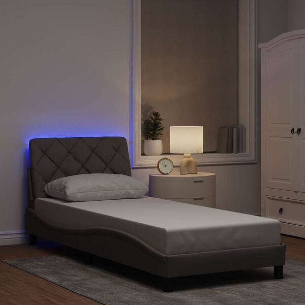 vidaXL Cadre de lit avec LED sans matelas taupe 90x190 cm tissu