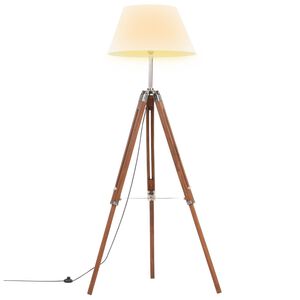 vidaXL Lampadaire &agrave; tr&eacute;pied Marron miel et blanc Bois de teck 141 cm