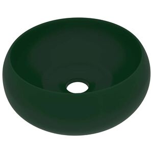 vidaXL Lavabo rond de luxe Vert fonc&eacute; mat 40x15 cm C&eacute;ramique