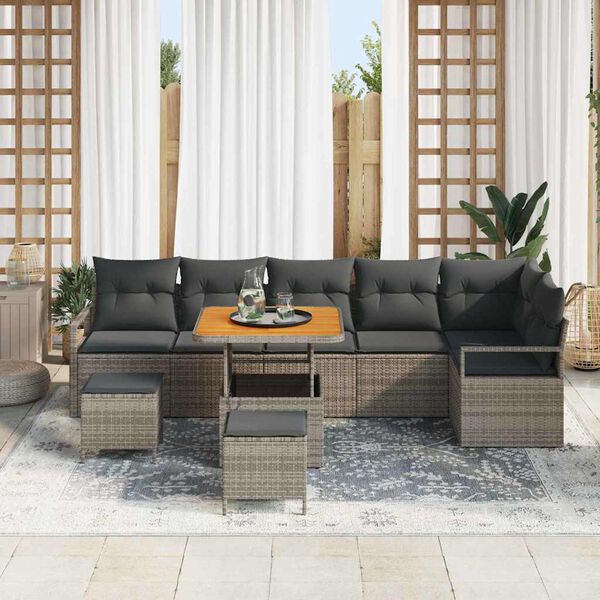 vidaXL Ensemble de canap&eacute; de jardin avec coussin 9 pcs Gris