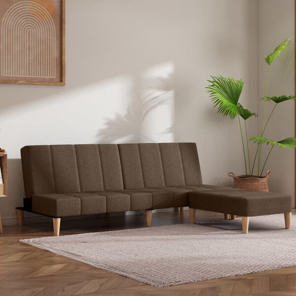 vidaXL Canap&eacute;-lit &agrave; 2 places avec tabouret Taupe Tissu
