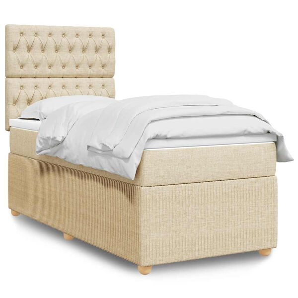 vidaXL Sommier &agrave; lattes de lit avec matelas Cr&egrave;me 80x200 cm Tissu