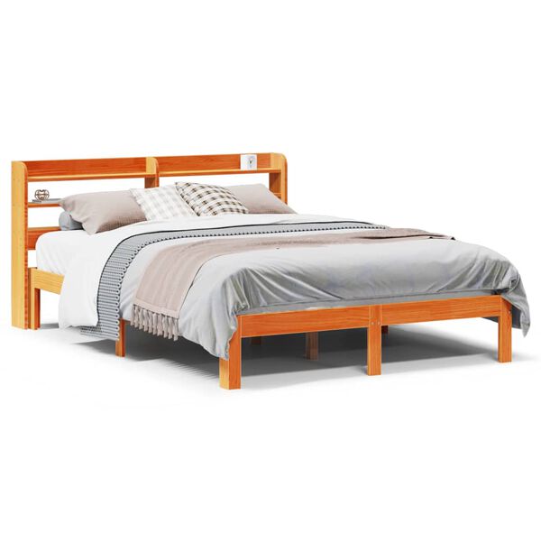 vidaXL Cadre de lit sans matelas cire marron 135x190cm bois pin massif