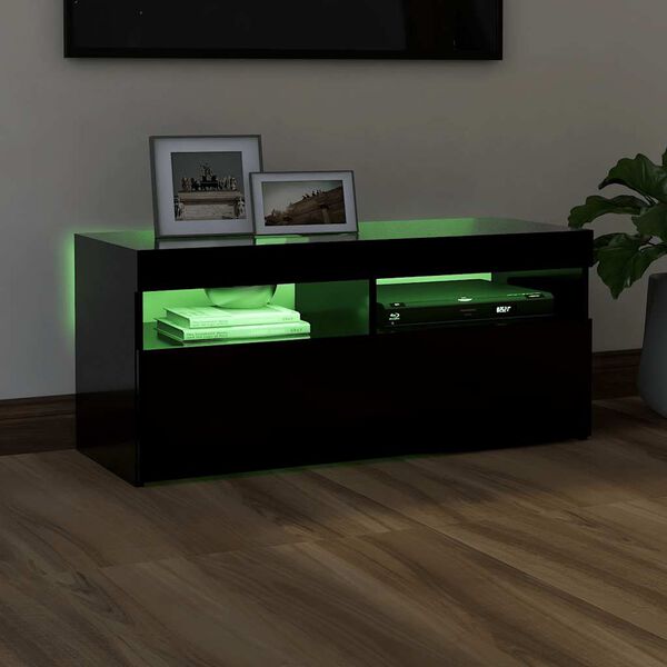 vidaXL Meuble TV avec lumières LED noir 90x35x40 cm