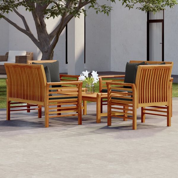 vidaXL Salon de jardin avec coussins 5 pcs Bois d'acacia solide