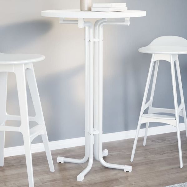 vidaXL Table de bar blanc &Oslash;70x110 cm bois d'ing&eacute;nierie et acier