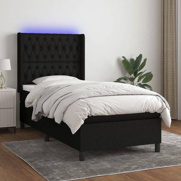 vidaXL Sommier &agrave; lattes de lit matelas et LED Noir 90x200 cm Tissu