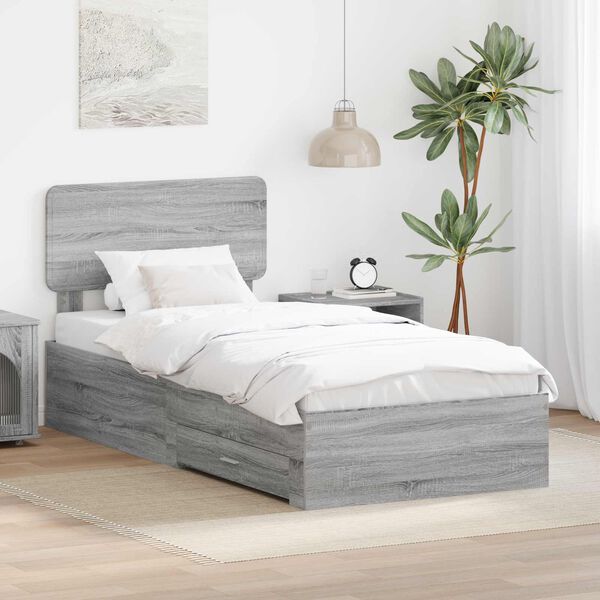 vidaXL Cadre de lit Gris Sonoma 90 x 200 cm Bois d'ing&eacute;nierie
