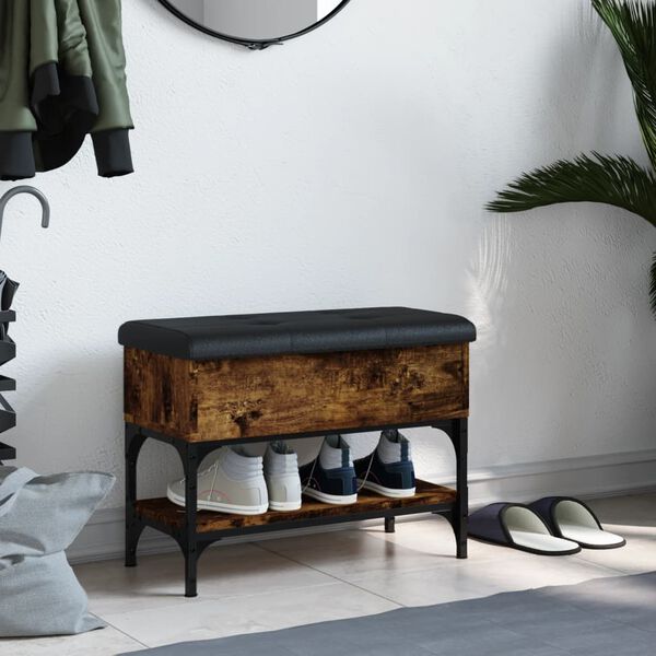 vidaXL Banc &agrave; chaussures ch&ecirc;ne fum&eacute; 62x32x45 cm bois d'ing&eacute;nierie