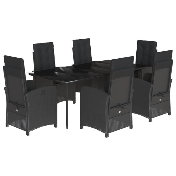 vidaXL Ensemble &agrave; manger de jardin coussins 7pcs Noir R&eacute;sine tress&eacute;e