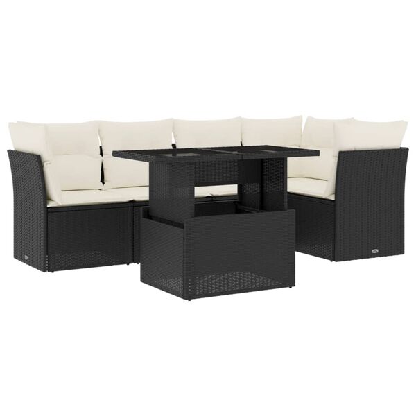 vidaXL Salon de jardin 6 pcs avec coussins noir r&eacute;sine tress&eacute;e