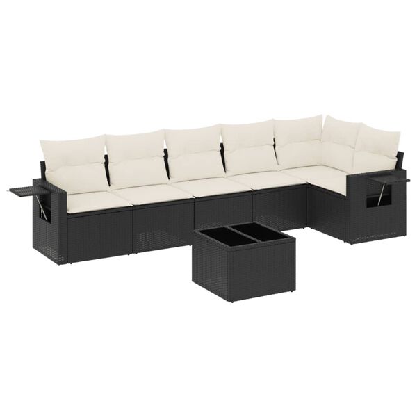 vidaXL Salon de jardin 7 pcs avec coussins noir r&eacute;sine tress&eacute;e