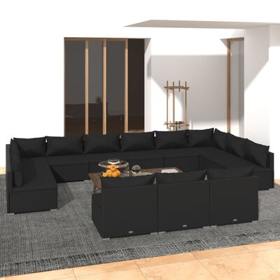 vidaXL Salon de jardin 13 pcs avec coussins Noir Résine tressée