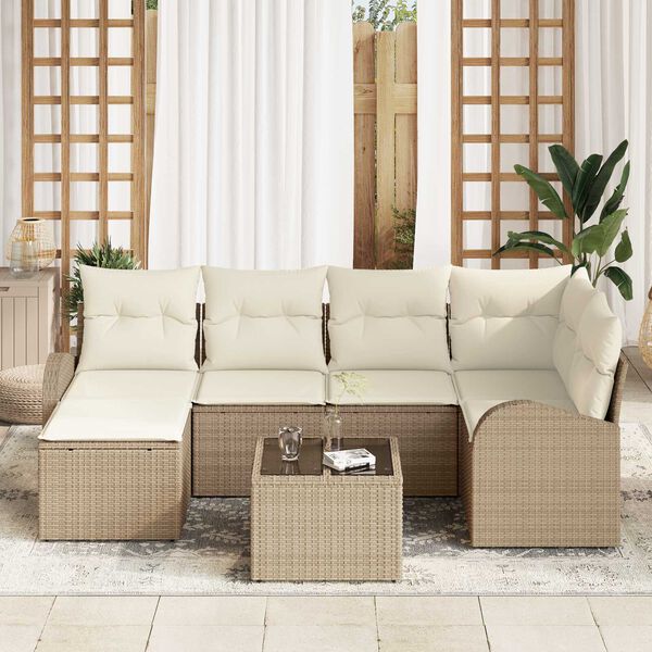 vidaXL Ensemble de Canap&eacute;s avec coussin 7 pcs Beige et blanc polyrotin
