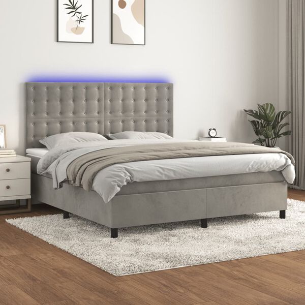 vidaXL Sommier &agrave; lattes de lit matelas et LED Gris clair 160x200 cm