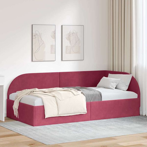 vidaXL Cadre de lit d'angle avec t&ecirc;te de lit Bordeaux 90 cm x 200 cm