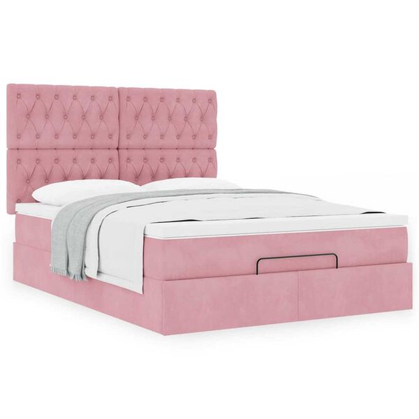 vidaXL Cadre de lit ottoman avec matelas rose 140x190 cm velours