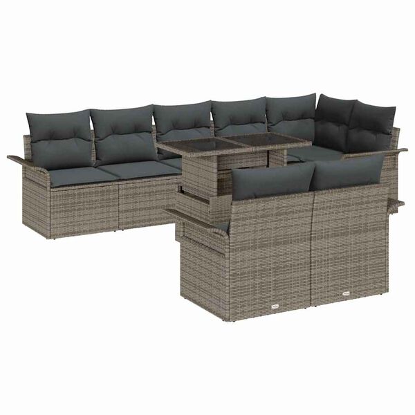 vidaXL Ensemble de canap&eacute; de jardin avec coussin 9 pcs Gris Poly rotin