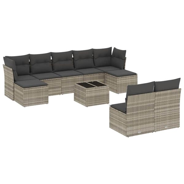 vidaXL Salon de jardin avec coussins 10 pcs gris clair r&eacute;sine tress&eacute;e