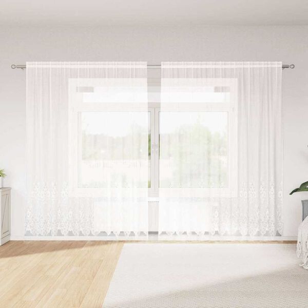 vidaXL Rideau en Dentelle Floral Blanc 240 x 300 cm Polyester