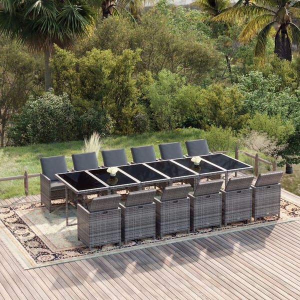 vidaXL Ensemble &agrave; manger de jardin coussins 13 pcs R&eacute;sine tress&eacute;e Gris