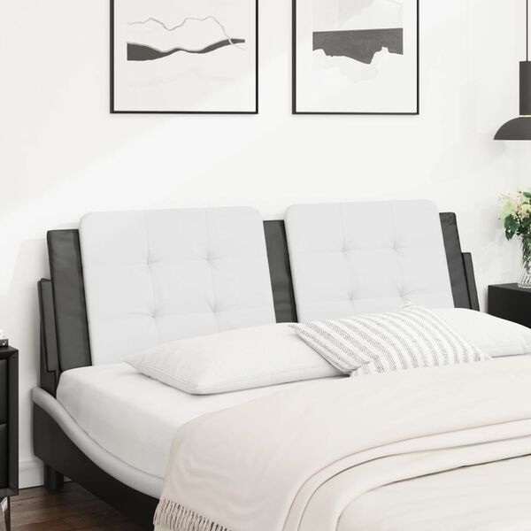vidaXL Coussin de t&ecirc;te de lit Zadar blanc et noir 160 cm similicuir