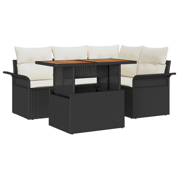 vidaXL Ensemble de canap&eacute; de jardin 5 pcs Noir Poly rotin