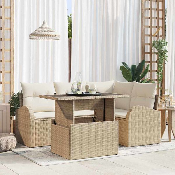 vidaXL Ensemble de canap&eacute; de jardin 5 pcs Beige Poly rotin