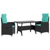 vidaXL Ensemble de repas ext&eacute;rieur 3 pc Noir et turquoise polyrotin