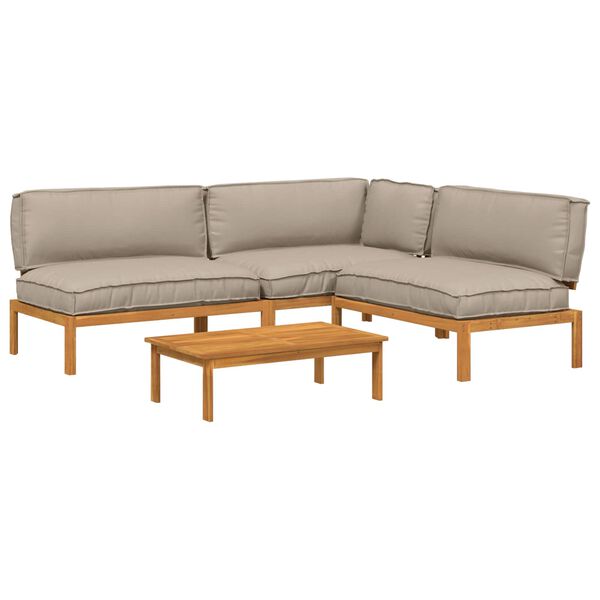 vidaXL Ensemble de Canap&eacute;s Uni 4 pcs Taupe Bois d'Acacia Massif