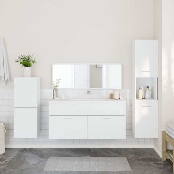 vidaXL Ensemble de meubles salle de bain 4 pcs blanc bois d'ing&eacute;nierie
