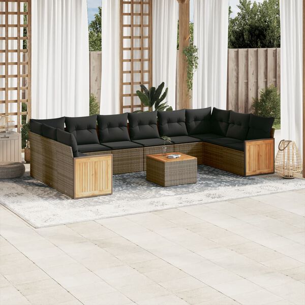 vidaXL Salon de jardin 11 pcs avec coussins gris r&eacute;sine tress&eacute;e