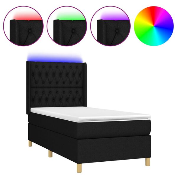 vidaXL Sommier &agrave; lattes de lit matelas et LED Noir 80x200cm Tissu